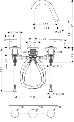 Hansgrohe AXOR Citterio M 3-lyukú mosdócsaptelep 34133 000 (34133000)