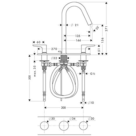 Hansgrohe AXOR Citterio M 3-lyukú mosdócsaptelep 34134 000 (34134000)