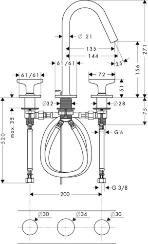 Hansgrohe AXOR Citterio M 3-lyukú mosdócsaptelep 34135 000 (34135000)