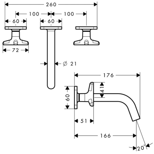 Hansgrohe AXOR Citterio M 3-lyukú fali mosdócsaptelep 34215 000 (34215000)