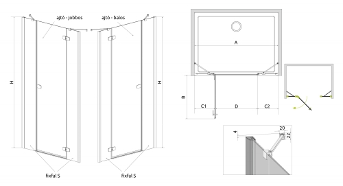 Radaway Fuenta New DWJS 140 B zuhanyajtó (384033-01-01L)