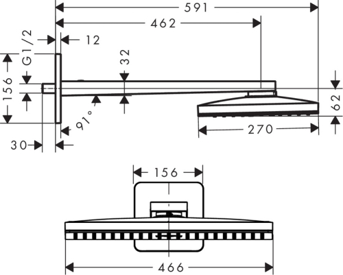 Hansgrohe AXOR fejzuhany 460x300 1jet zuhanykarral 460 mm, softcube rozetta 35274 000 (35274000)