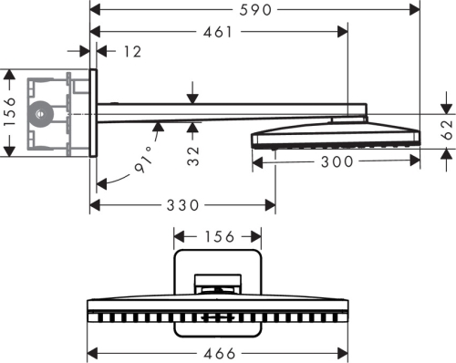 Hansgrohe AXOR fejzuhany 460x300 2jet zuhanykarral 460 mm, softcube rozetta 35275 000 (35275000)