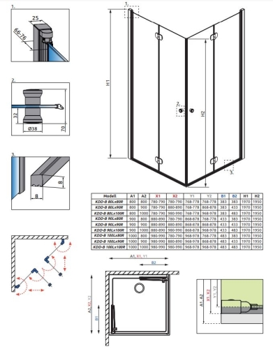 Radaway Eos KDD-B 80Bx90J szögletes zuhanykabin 137343-01-01L