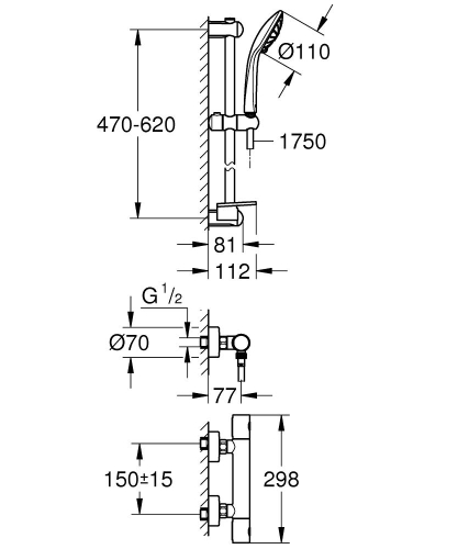 Grohe Grohtherm 1000 Cosmopolitan M termosztátos zuhanycsaptelep zuhanyszettel 34286002