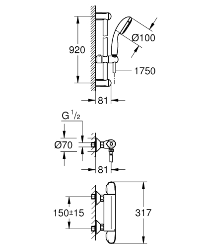 Grohe Grohtherm 1000 termosztátos zuhanycsaptelep zuhanyszettel 34256003