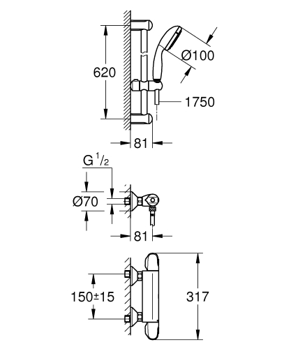 Grohe Grohtherm 1000 termosztátos zuhanycsaptelep zuhanyszettel 34151003