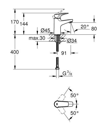 Grohe BauFlow egykaros mosdó csaptelep S-méret, sima test 23752000