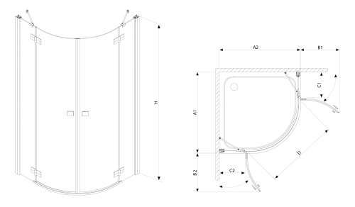 Radaway Almatea PDD E 90x80 íves zuhanykabin (30532-01-01N)