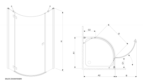 Radaway Almatea PDJ J 90 íves zuhanykabin (30702-01-01N)
