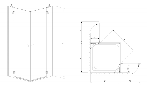 Radaway Almatea KDD 75B×90J szögletes zuhanykabin (32185-01-01N)