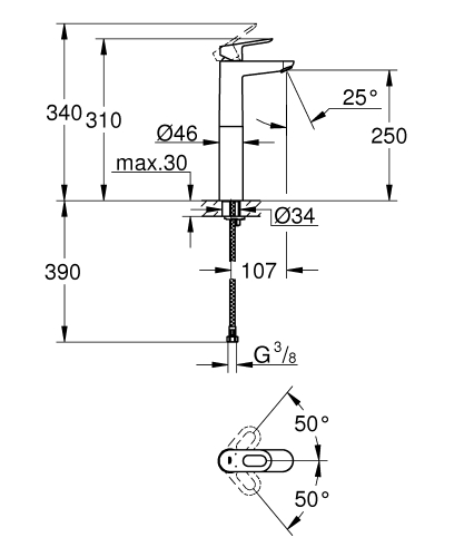 Grohe BauLoop egykaros mosdó csaptelep XL-méret 23764000