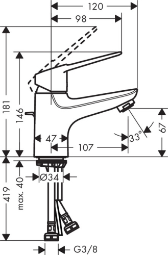 Hansgrohe Novus Loop egykaros mosdócsaptelep 70 automata lefolyóval 71080000
