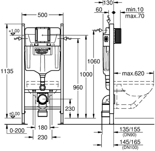 Grohe Rapid SL Projekt falsík alatti wc tartály komplett szett SZP-GR12 (38840000, 38505000, 39491000, 39492000)