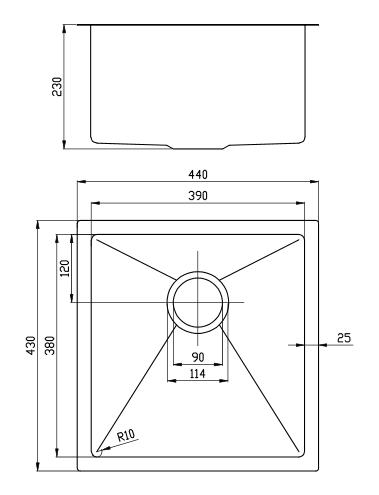 Sapho EPIC mosogatótálca, inox 44x43x23 cm (EP4443+CV1027)