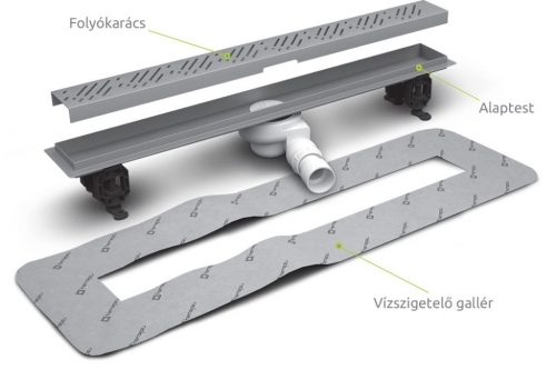 Radaway rozsdamenetes zuhanyfolyóka 65 cm, burkolható ráccsal 5L065A+5R065B