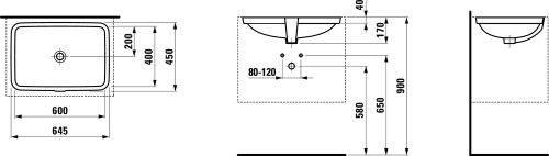 Laufen Pro A 60x40 cm alulról beépíthető mosdó, csiszolt alj H8119690001091