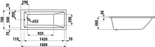 Laufen Pro 160x70 cm egyenes kád H2339500000001