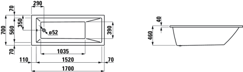 Laufen Pro 170x70 cm egyenes kád H2309500000001