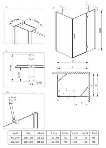 Deante ABELIA 90x120 cm aszimmetrikus zuhanykabin KTA 045P
