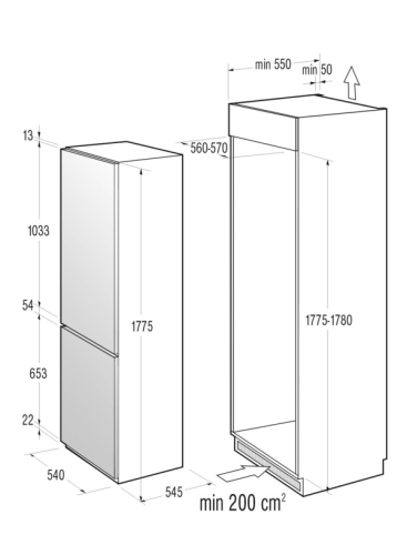 Gorenje beépíthető alulfagyasztós kombinált hűtőszekrény RCI4181AWV