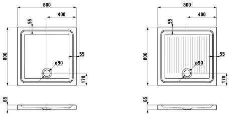 Laufen Merano 80x80 kerámia zuhanytálca H8529510000003