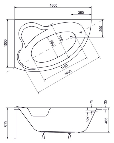Besco Ada 160x100 cm aszimmetrikus kád, balos