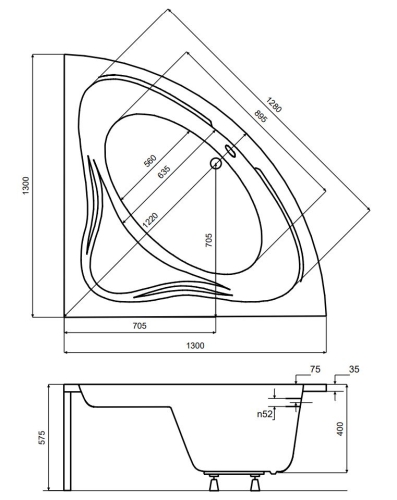 Besco MIA 130x130 cm sarokkád, fehér WAM-130-NS