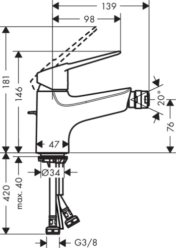 Hansgrohe Novus Loop egykaros bidecsaptelep 70 automata lefolyóval 71233000