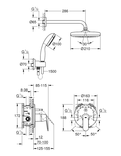 Grohe Eurosmart Cosmopolitan falsík alatti zuhany szett csomag 25183001