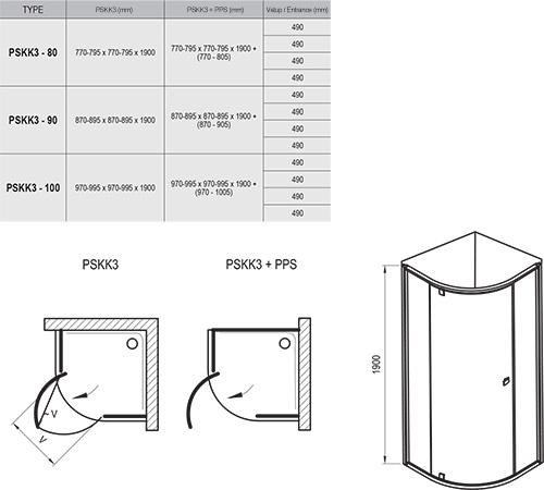 Ravak Pivot PSKK3 90x90 cm negyedköríves zuhanykabin, fehér/fehér, átlátszó 37677101Z1
