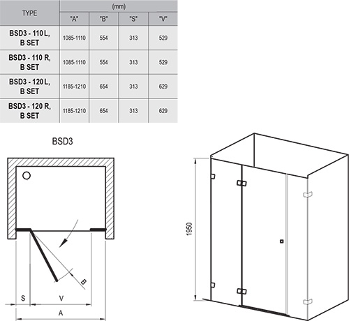 Ravak Brilliant BSD3 háromelemes zuhanyajtó 120 cm-es jobbos (króm+transparent) 0UPG0A00Z1