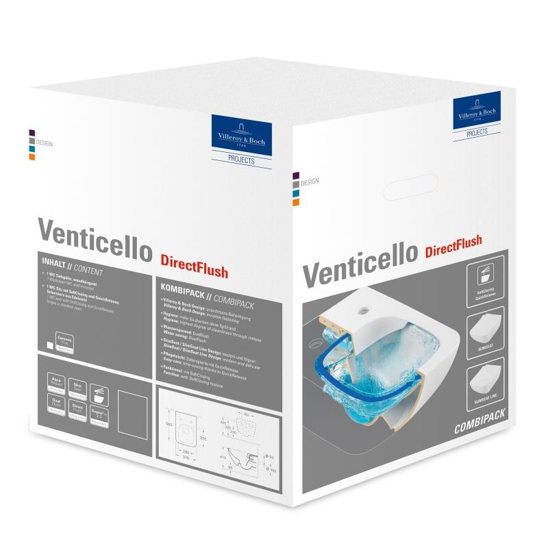 Villeroy & Boch Venticello Directflush (perem nélküli) fali wc kombipack, wc ülőkével 4611RL01 (4611 RL 01)