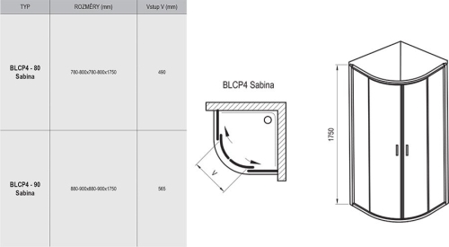 Ravak Blix BLCP4-80 SABINA 80x80 negyedköríves zuhanykabin Fehér + Grafit 3B240140ZH