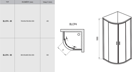 Ravak Blix BLCP4-80 80x80 cm negyedköríves zuhanykabin (fehér+Grafit) 3B240100ZH
