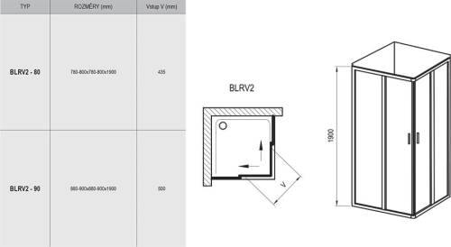 Ravak Blix BLRV2-90 90x90 cm szögletes zuhanykabin (fehér+Grafit) 1LV70100ZH