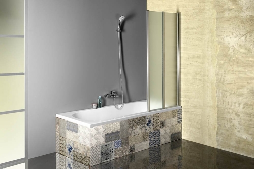 AQUALINE 100x140 cm behajtható kádparaván króm/brick üveg (AQ1140)