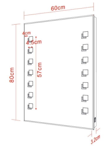 AQUALINE 60x80 cm LED tükör világítással, billenő kapcsolóval (ATH56)