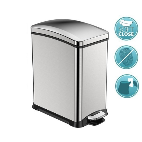 Sapho REJOICE szemetes, 8 l, pedálos, soft close, szálcsiszolt rozsdamentes acél (DR508)