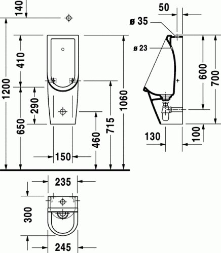 Duravit Starck 3 felső vízbekötésű piszoár WonderGliss felülettel, légymatricával 08262500071