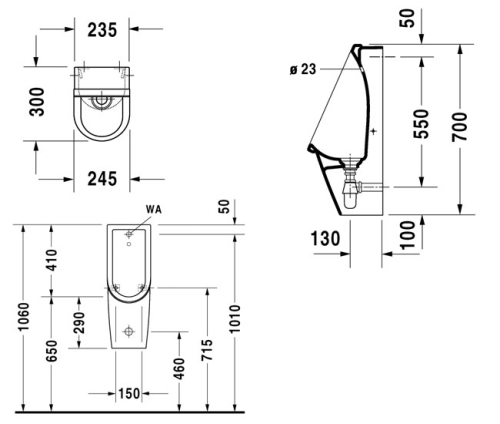 Duravit Starck 3 hátsó vízbekötésű piszoár WonderGliss felülettel, légymatricával 08272500071