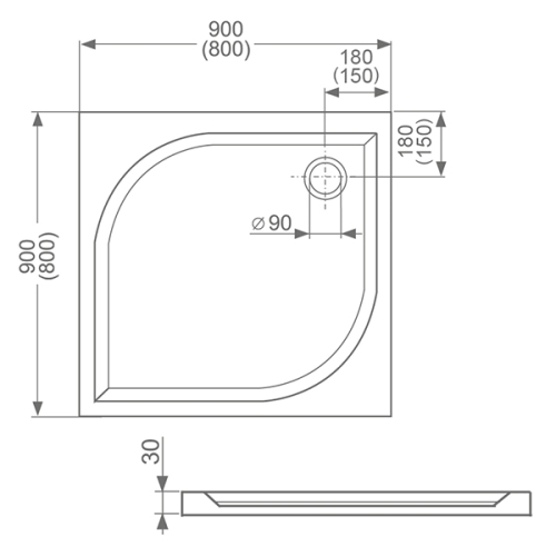 Roltechnik OBS2 90x90 cm szögletes zuhanykabin öntött márvány zuhanytálcával (brillant, transparent, 810-0000051-00-02)