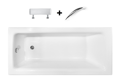 Besco TALIA PREMIUM 160x75 cm egyenes kád fejpárnával és kapaszkodóval, fehér WAT-160-PKP