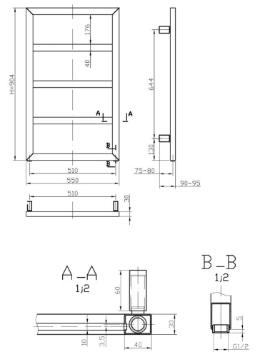 Sapho ENIX BOSTON fürdőszobai radiátor 550x904mm, 301W, antracit (szélső bekötés) (B-609A-K)