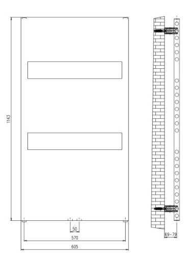 AQUALINE ORLANDO fürdőszobai radiátor, 605x1143 cm, 438W (IL116)