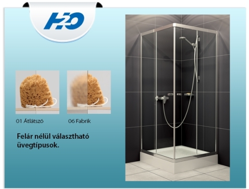 H2O Projecta 90x90 cm szögletes zuhanykabin, átlátszó üveggel (18650)