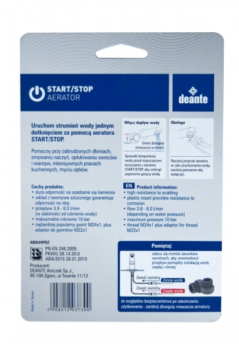 Deante MŰANYAG START-STOP PERLÁTOR, 24MM, ADAPTER GYŰRŰVEL ABAU4PDZ