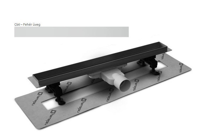 Radaway SLIM 95 cm-es rozsdamentes zuhanyfolyóka Fehér üveg ráccsal 5L095S + 5R095SGW