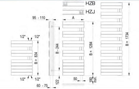 Betatherm Polaris fürdőszobai radiátor 500x1735 mm, fehér, balos HZB 50175