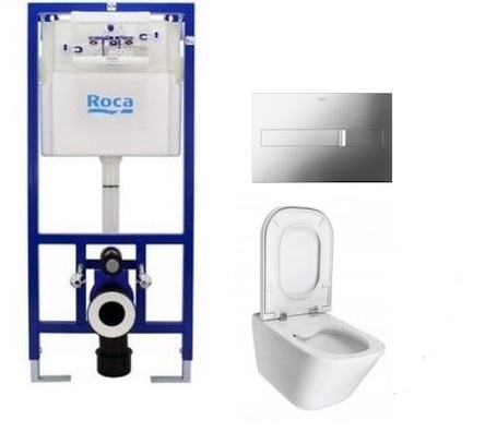 Roca Duplo falbaépített tartály PL2 nyomólappal, The Gap perem nélküli fali WC-vel, normál wc ülőkével